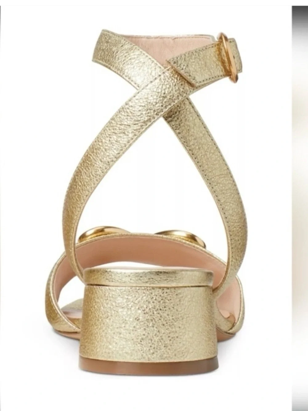Kate Spade Lagoon metallic gold leather sandals with heart buckles, size 8 1/2 B